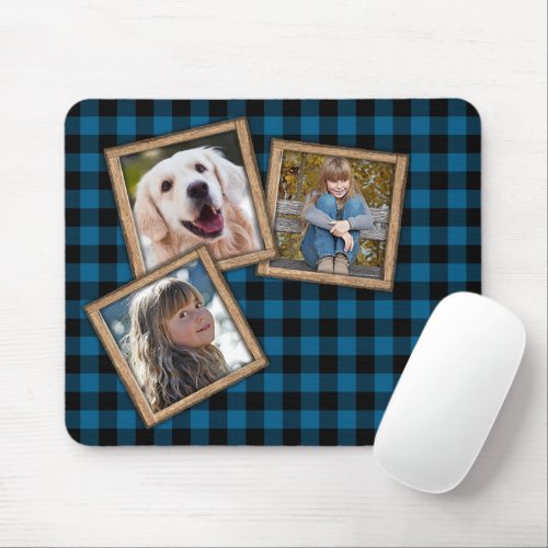 Custom Favorite Photos On Blue Black Check Pattern