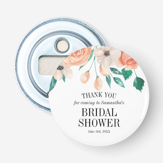 Custom Favors Elegant Peach Floral Bridal Shower Bottle Opener (Front)