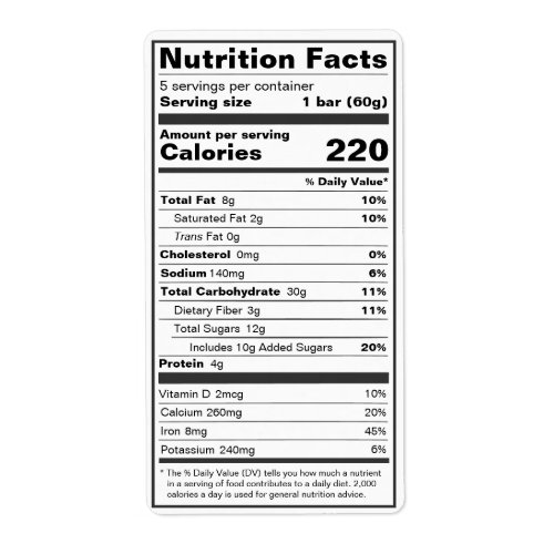 Custom FDA Compliant Nutrition Food Label