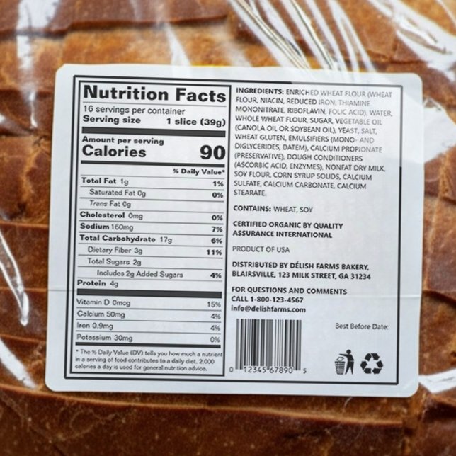 Custom FDA Compliant Prime Ingredient Bread Label (Creator Uploaded)