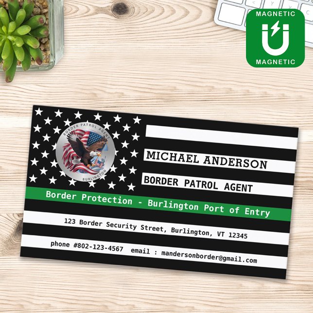 Custom Federal Law Enforcement Thin Green Line Business Card Magnet (Creator Uploaded)