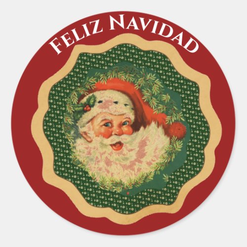 Custom Feliz Navidad Vintage Christmas Santa Claus Classic Round Sticker