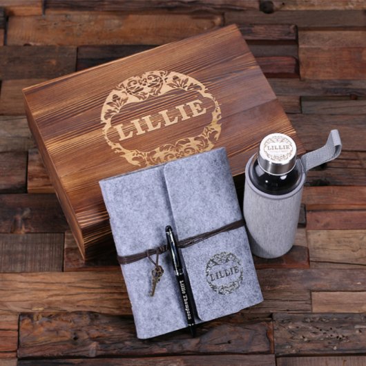 Custom Felt Journal, Water Bottle, Pen Light Grey (Top)