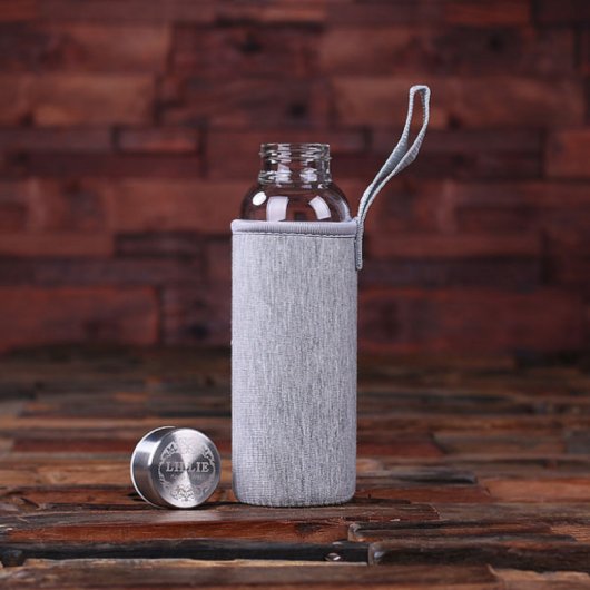 Custom Felt Journal, Water Bottle, Pen Light Grey (Front)