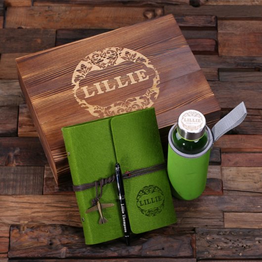 Custom Felt Journal, Water Bottle Tropical Green (Top)