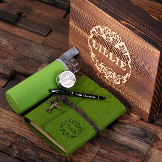 Custom Felt Journal, Water Bottle Tropical Green (Top)