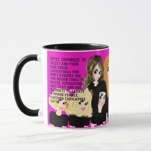 Custom Female Cartoon Caricature Gift with Text Mug