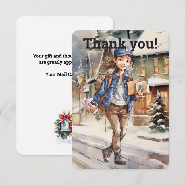 Custom Female Letter Carrier Christmas Thank You Card (Front/Back)