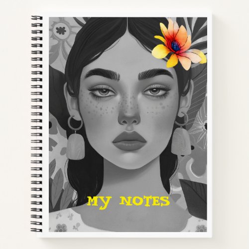 Custom Female Portrait in Black and White  Notebook