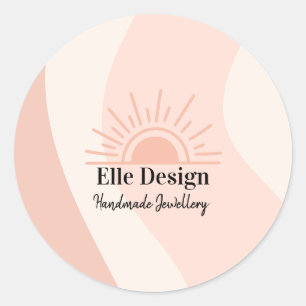 Custom Feminine Blush Pink Professional Boho Sun Classic Round Sticker