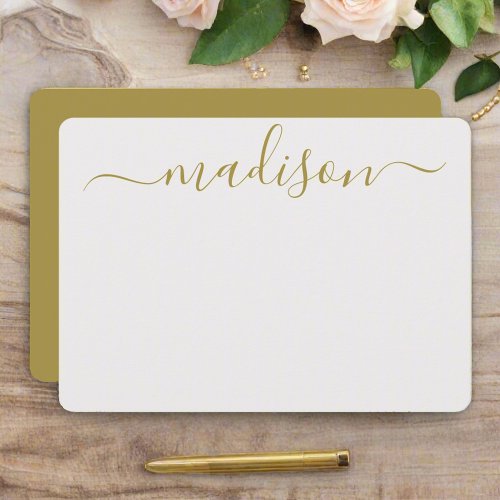 Custom Feminine Gold Typography Script Name  Note Card