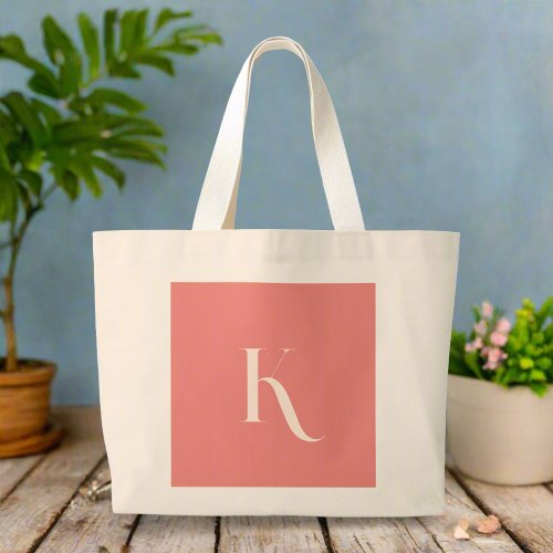 Custom Feminine Initial Name Blush Pink Monogram Large Tote Bag