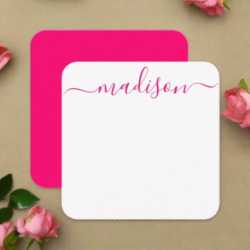 Custom Feminine Pink Typography Name Script  Note Card