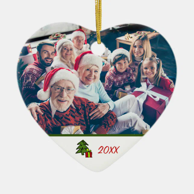 Custom Festive 2-sided Family Photo Christmas Ceramic Ornament | Zazzle