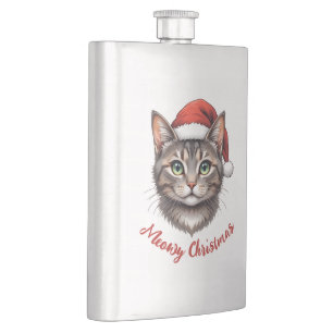 Custom Festive Christmas Cat with Santa Hat Flask