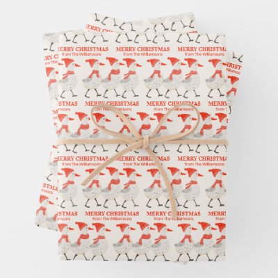 Custom Festive Christmas Ducks Family Name Wrapping Paper Sheets