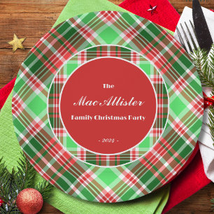 Custom Festive Classic Red Green Christmas Plaid Paper Plates