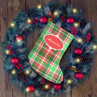 Custom Festive Classic Red Green Plaid Small Christmas Stocking