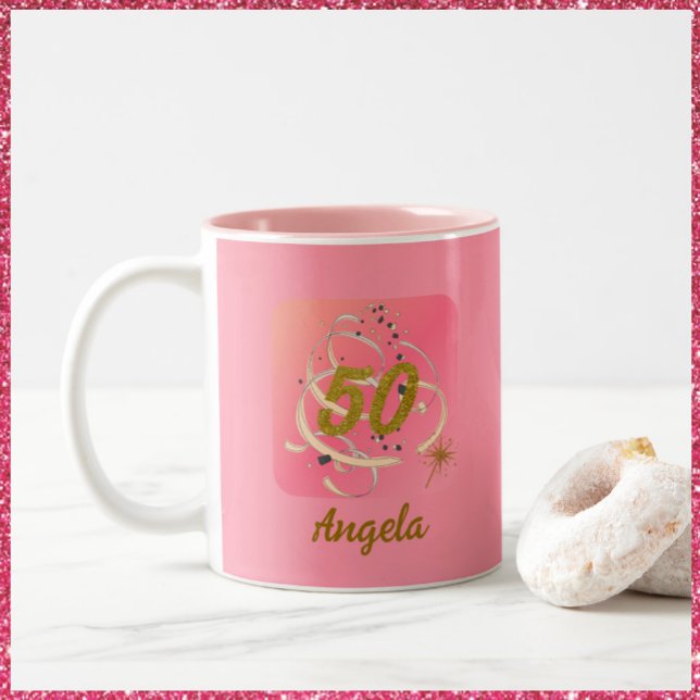 Custom Festive Fifty Year 50th Birthday  Two-Tone Coffee Mug (Creator Uploaded)