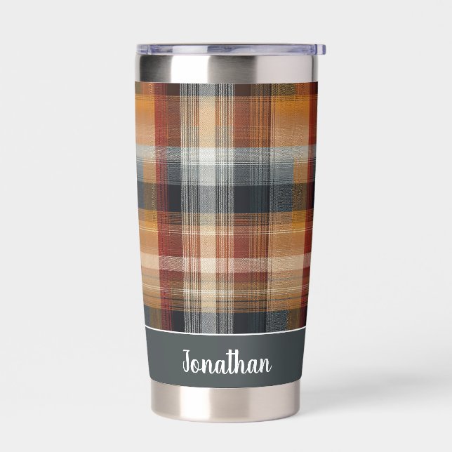 Custom Festive Gingham Style Pattern Insulated Tumbler (Left)