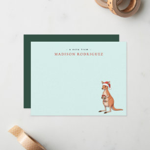 Custom Festive Kangaroo With Santa Hat Christmas Note Card