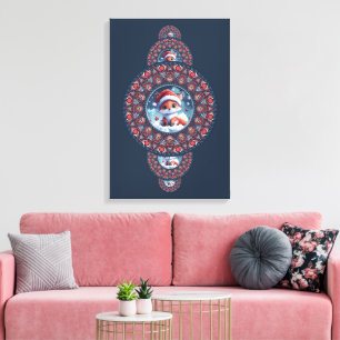 Custom Festive Kawaii Fox Ornamental Mandala Canvas Print