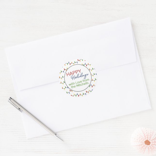 Custom Festive Party String Lights Pattern Classic Round Sticker (Envelope)
