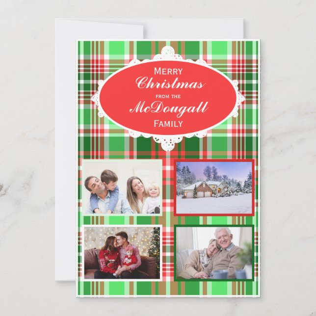 Custom Festive Red Green Christmas Photo Card (Front)