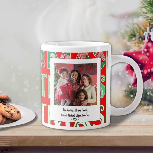 Custom Festive Red Green Christmas Photo Giant Coffee Mug (Creator Uploaded)
