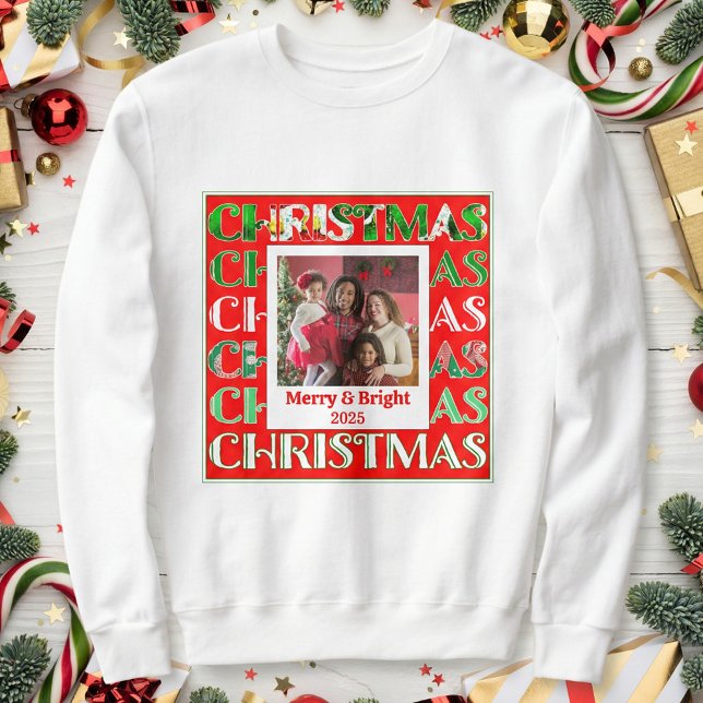 Custom Festive Red Green Christmas Photo Sweatshirt (Creator Uploaded)