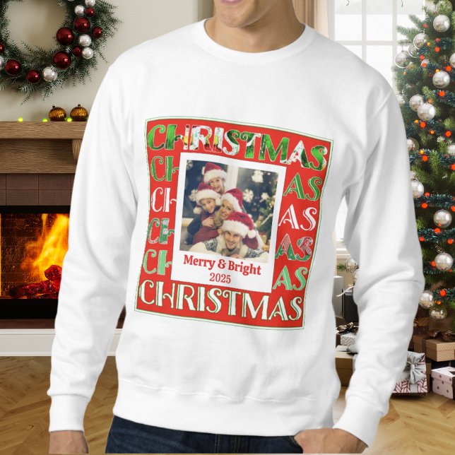 Custom Festive Red Green Christmas Photo Sweatshirt (Creator Uploaded)