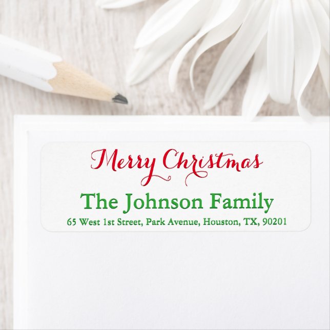 Custom Festive Red Green Script Merry Christmas Label (Insitu)