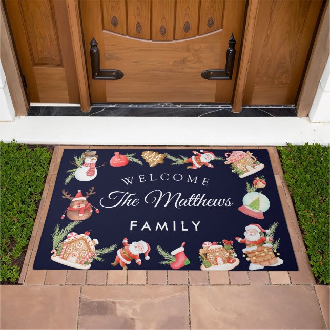 Custom Festive Santa Gingerbread House Holiday  Doormat (Outdoor)