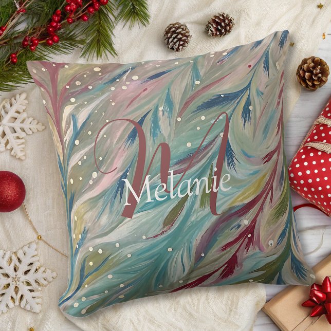 custom festive teal burgundy Throw Pillow (Creator Uploaded)