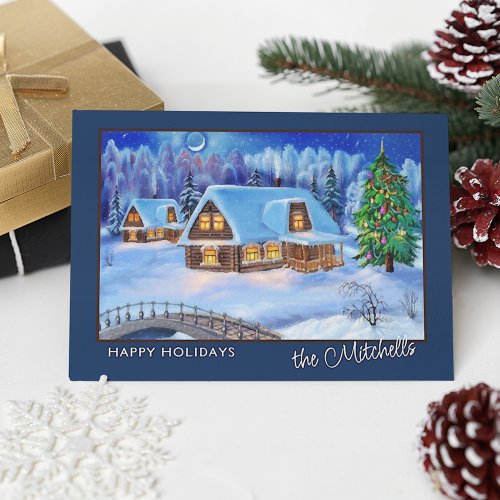 Custom Festive Winter Wonderland Watercolor Art Postcard