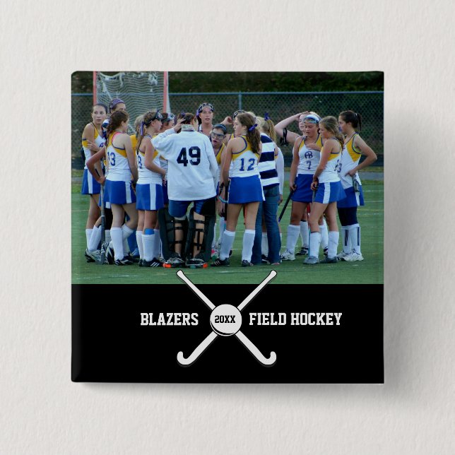 Custom Field Hockey Photo Collage Name Team Number Button (Front)