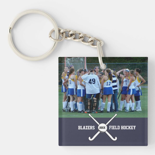 Custom Field Hockey Photo Collage Name Team Number Keychain (Front)