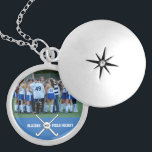 Custom Field Hockey Photo Collage Name Team Number Locket Necklace<br><div class="desc">This personalized field hockey photo collage features your uploaded photos, criss-crossed field hockey sticks, a ball, your player's number and your choice of text - team name, coach's name, player's name, number, etc. Easily change the background color to match your team colors - just click on "customize" and then the...</div>