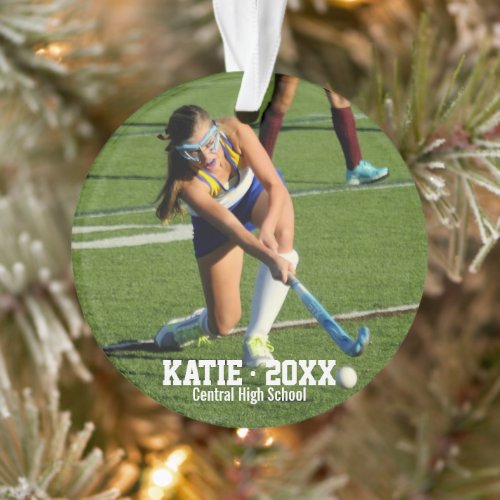 Custom Field Hockey Photo Collage Name Team Number Ornament