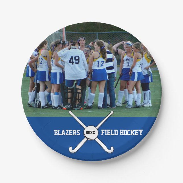 Custom Field Hockey Photo Collage Name Team Number Paper Plates (Front)