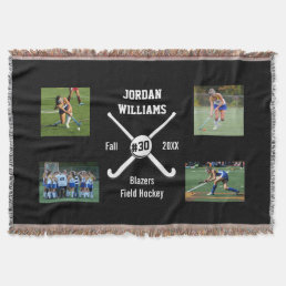 Custom Field Hockey Photo Collage Name Team Number Throw Blanket