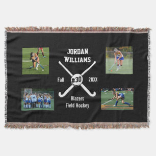 Custom Field Hockey Photo Collage Name Team Number Throw Blanket