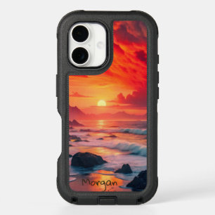 Custom Fiery Sunset Coastline – Ocean Cliffs iPhone 16 Case