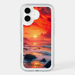 Custom Fiery Sunset Coastline – Ocean Cliffs iPhone 16 Case