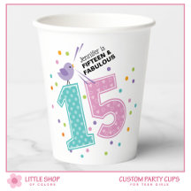Custom Fifteen and Fabulous Pink Confetti Birthday