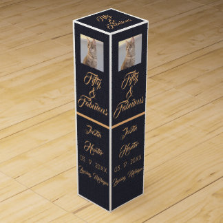 Custom Fifty & Fabulous Gold Name Wine Gift Box