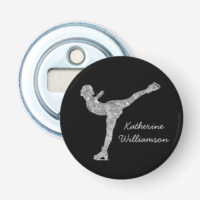 Custom Figure Skating Ice Skating Silver Shimmer Bottle Opener (Front)