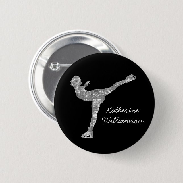 Custom Figure Skating Ice Skating Silver Shimmer Button (Front & Back)