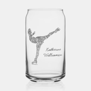 Custom Figure Skating Ice Skating Silver Shimmer Can Glass