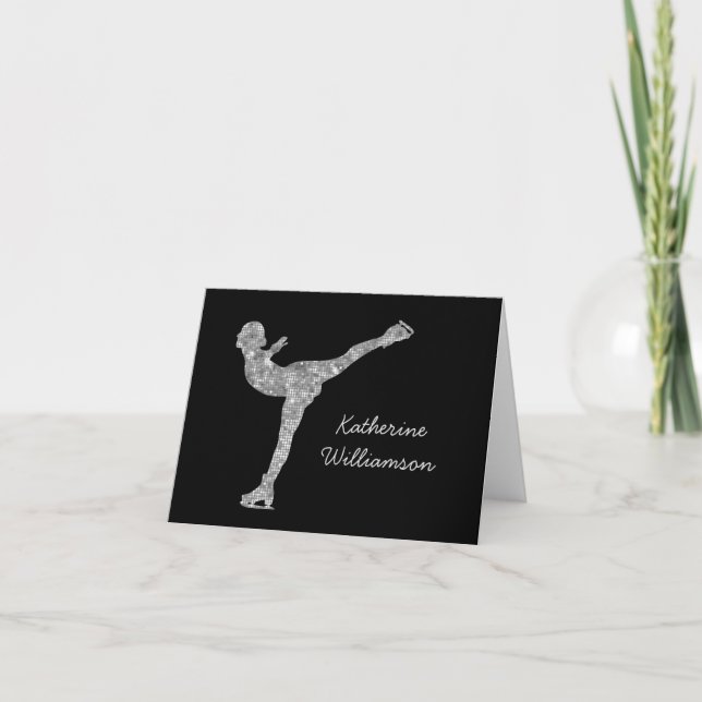 Custom Figure Skating Ice Skating Silver Shimmer Card (Front)